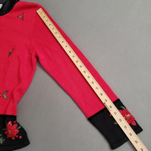 Tiara International Christmas Cardigan‎ Large Festive Red Poinsettia Embroidery - Picture 13 of 13